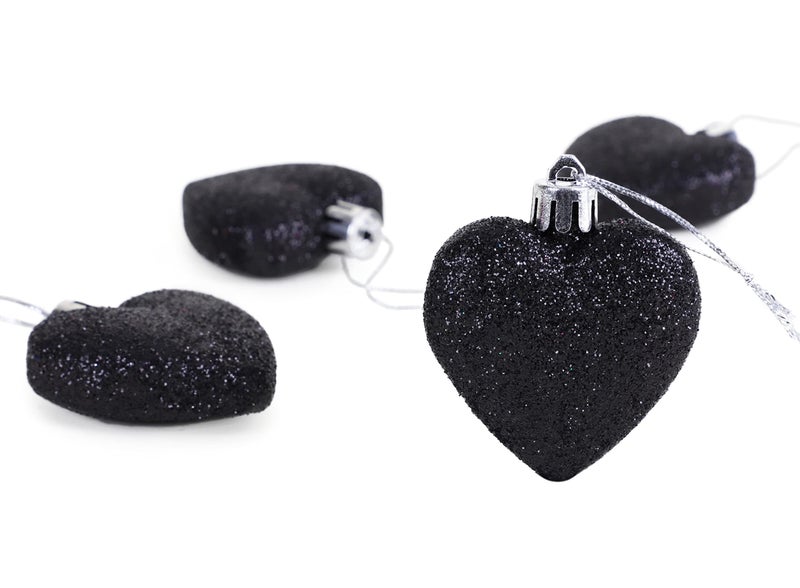 Christmas ConceptsÂ® Pack of 8-60mm Heart Shaped Christmas Tree Baubles â€“ Glitter Decorated Baubles (Black) - Image 5